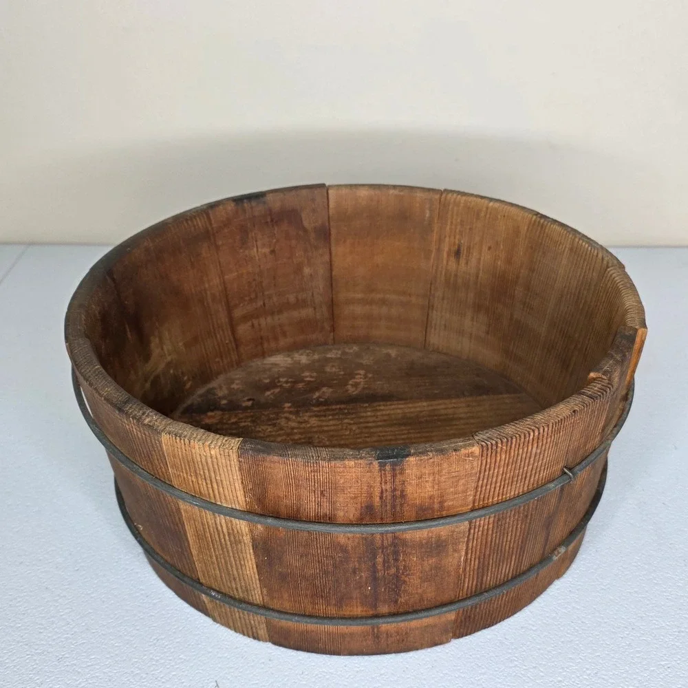 Vintage Wooden Stave Bucket Primitive 11.5x5.5 Brown Rustic Farmhouse Decor
